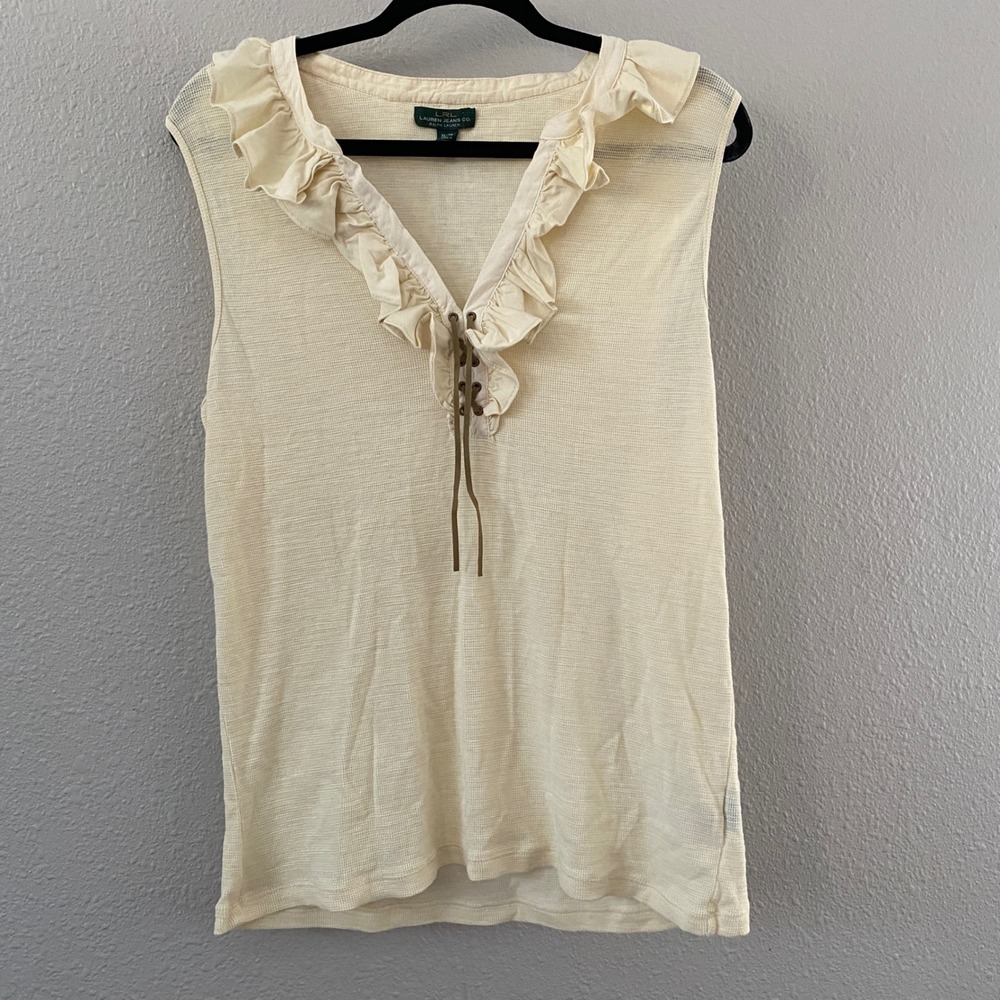 Ralph Lauren Cream Ruffle Top XL 100% Cotton Peasant Renaissance Faire Boho